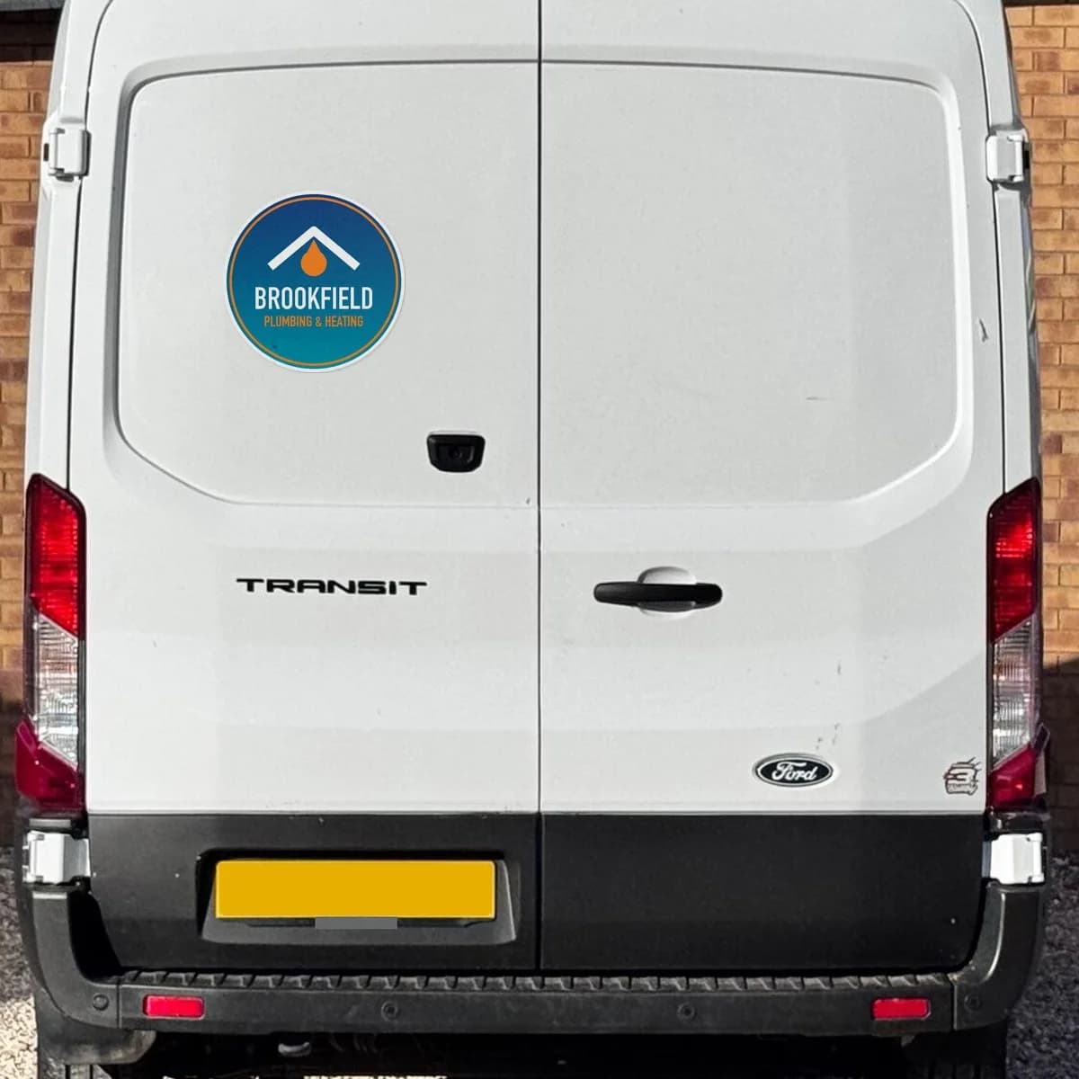 Printed logo stickers, shown with example wording